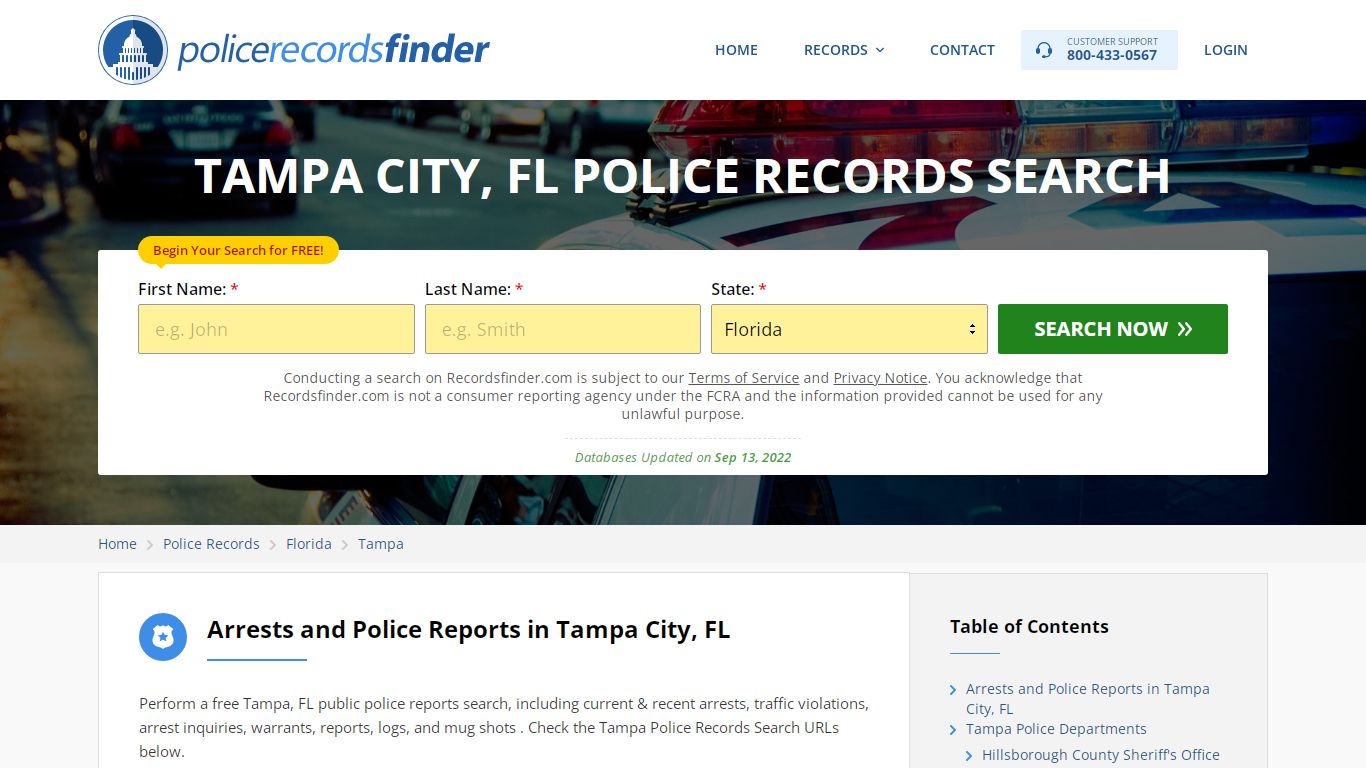 Tampa, Hillsborough County, FL Police Reports & Police Department Records