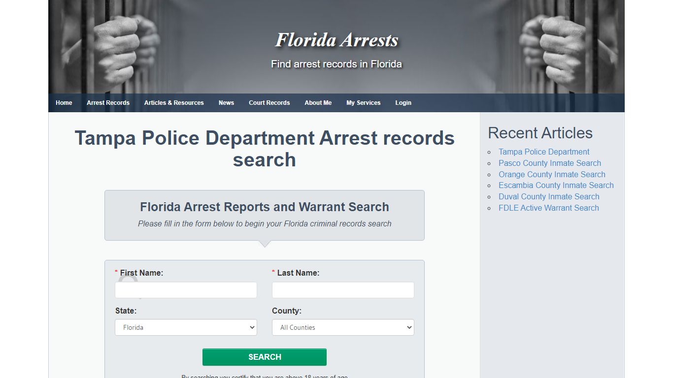 Tampa Police Department Arrest records search - Florida Arrests